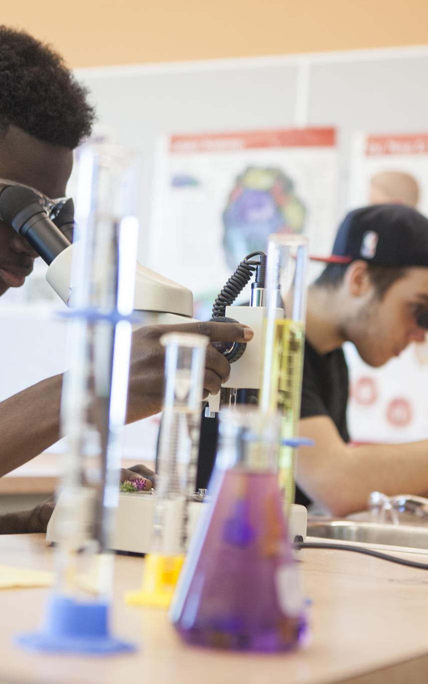 students and microscopes